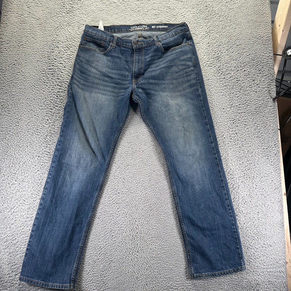Signature by Levi's S51 Jeans Men 38x34 Blue Cotton Denim Straight Faded Stretch